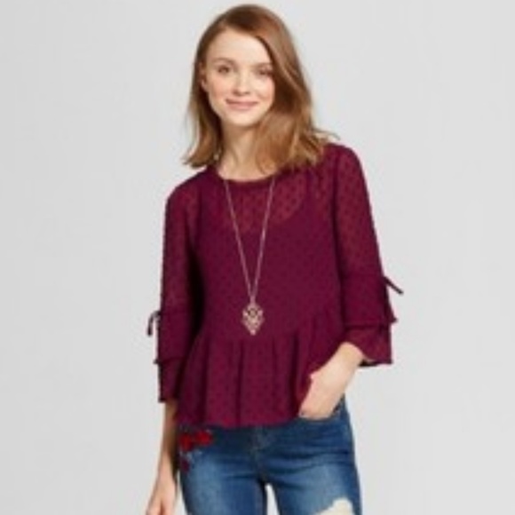 Xhilaration Tops - Double Ruffle Swiss Dot Top M